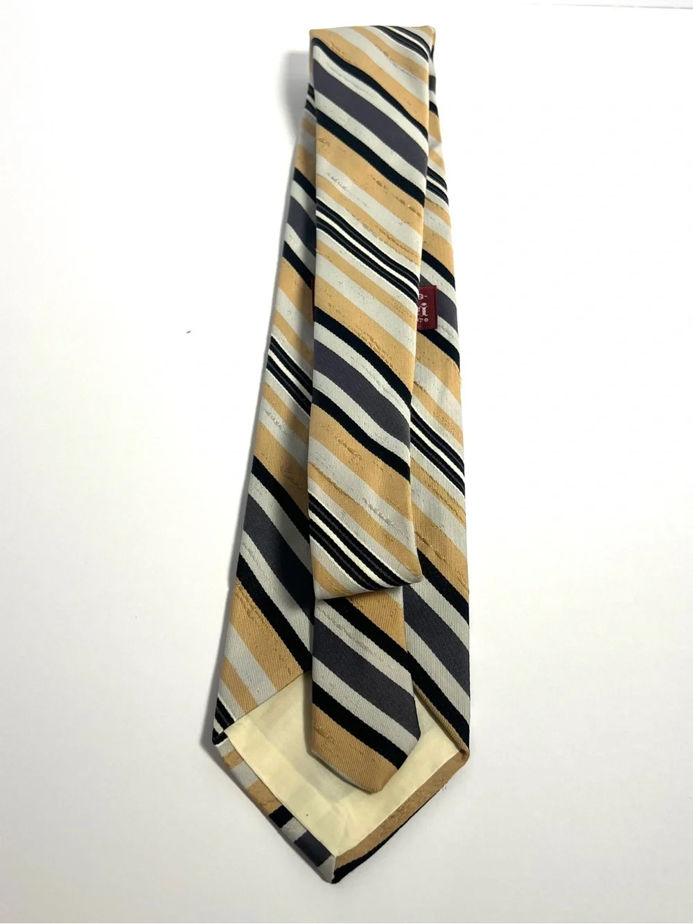 Vintage Velducci Stripped Necktie Beige Gray Black Polyester Men’s Tie
